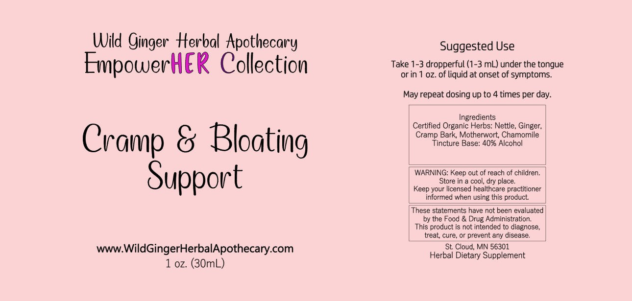 Product Label picture detailing that it is from Wild Ginger Herbal Apothecary, and which collection it belongs to and what the product name and ingredients are.