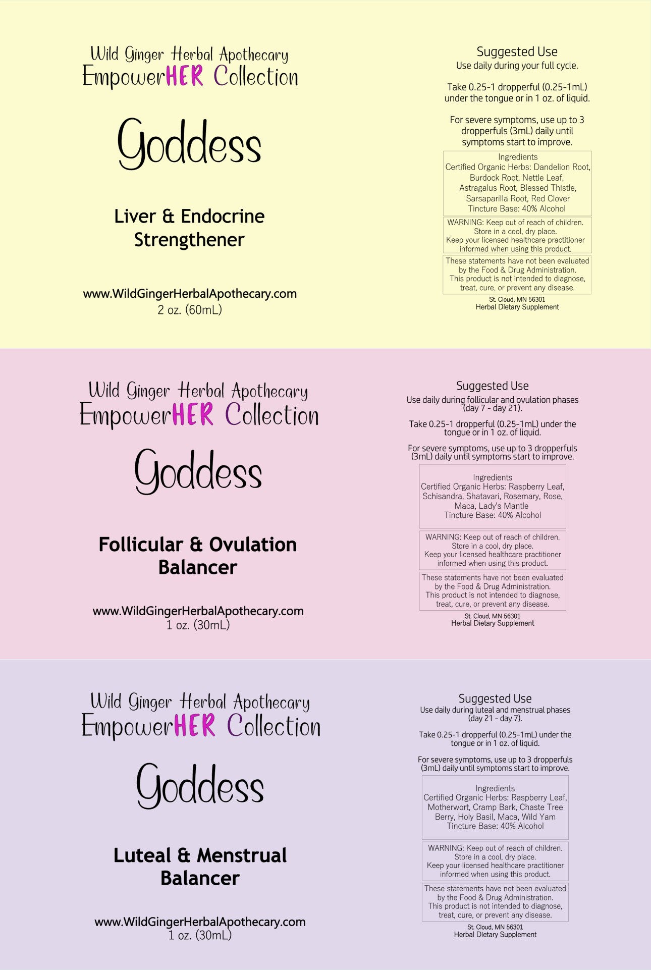 Product Label picture detailing that it is from Wild Ginger Herbal Apothecary, and which collection it belongs to and what the product name and ingredients are.