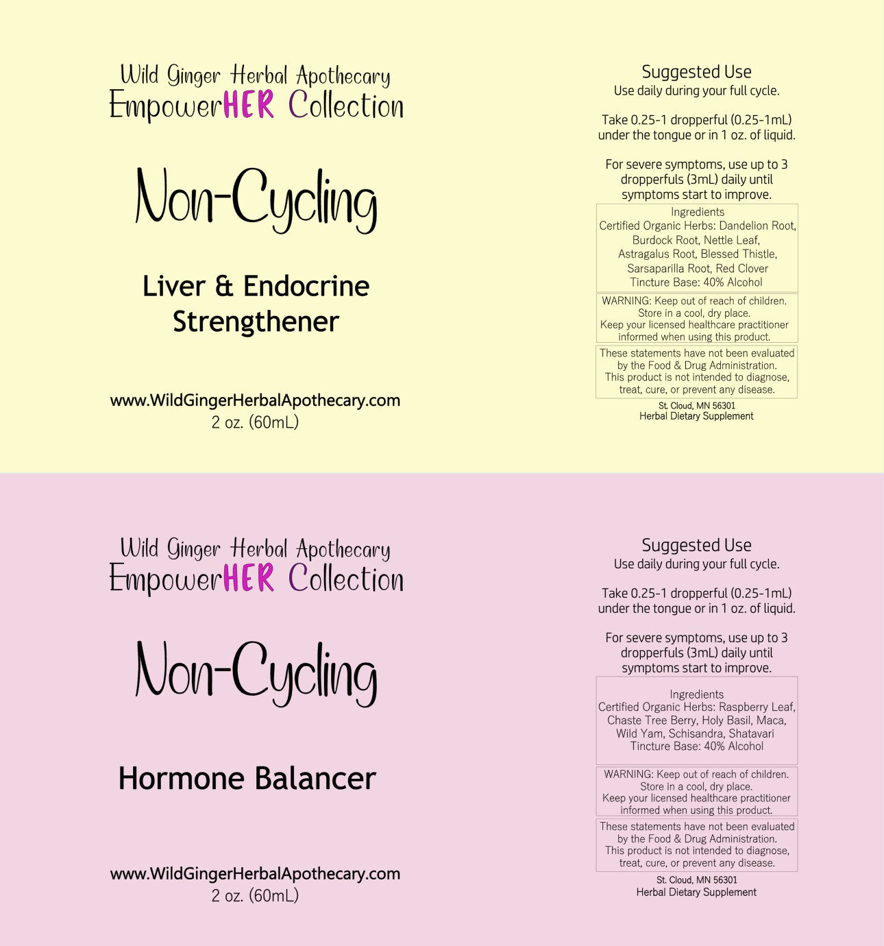 Product Label picture detailing that it is from Wild Ginger Herbal Apothecary, and which collection it belongs to and what the product name and ingredients are.